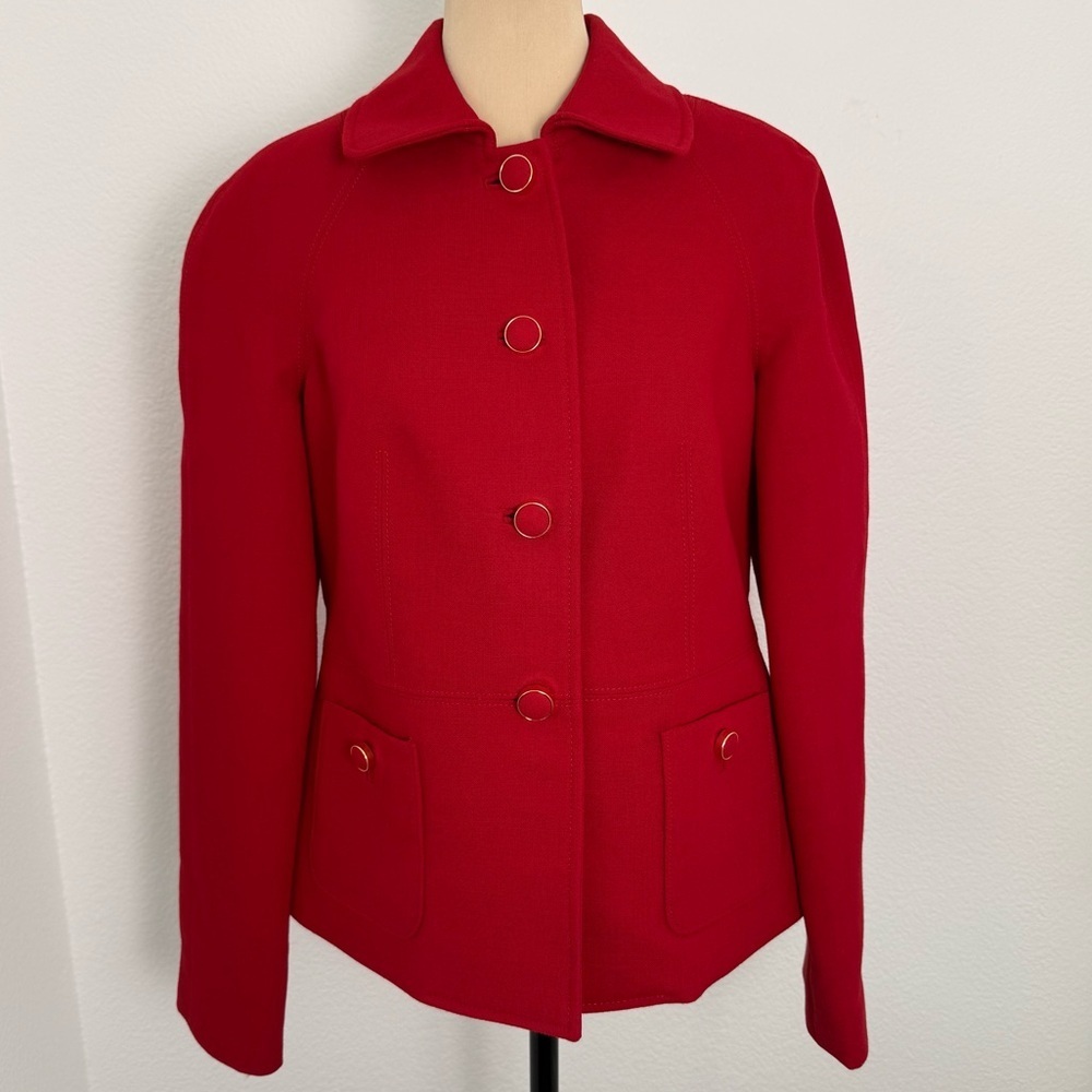 Talbots Red Blazer Gold-Tone Hardware Womens Size 4 Classic Tailored Suit Jacket - Picture 2 of 8